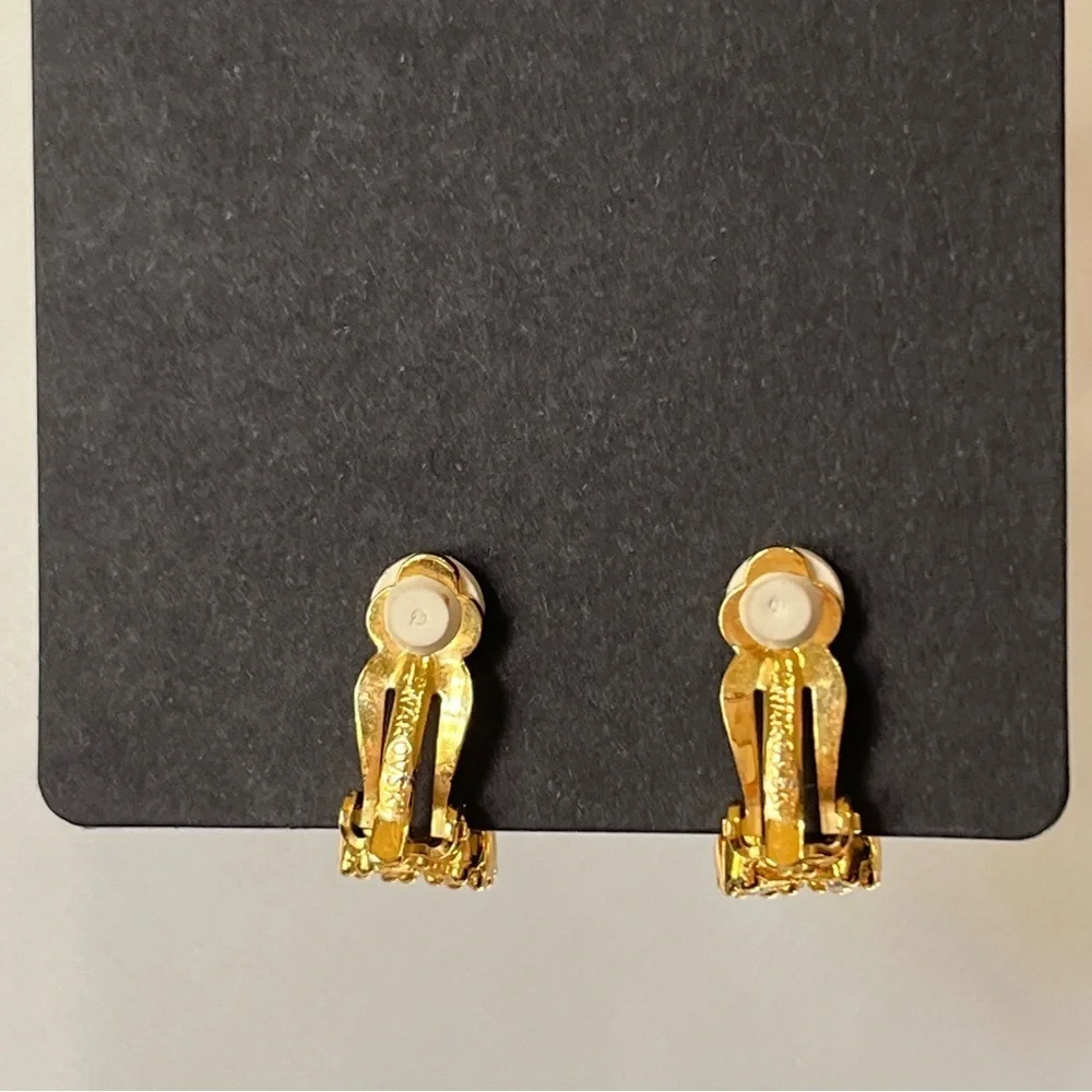 Vintage Swarovski Gold Tone Clip On Earrings
